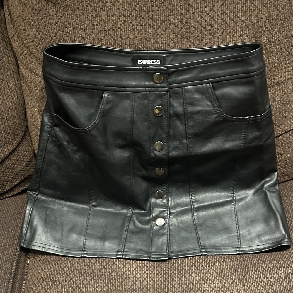 Express Black Button-Up Mini Skirt